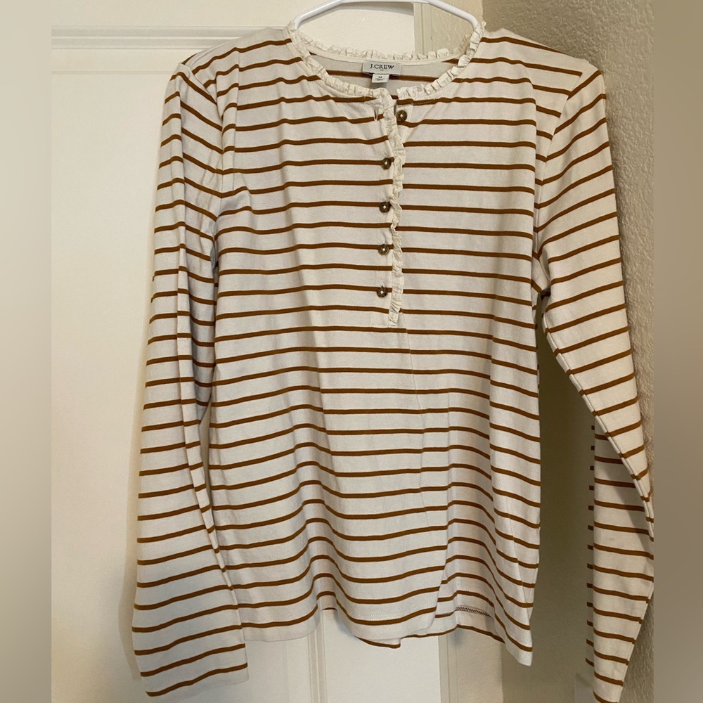 NWOT JCrew Striped Ruffle Collar Henley Long Sleeve